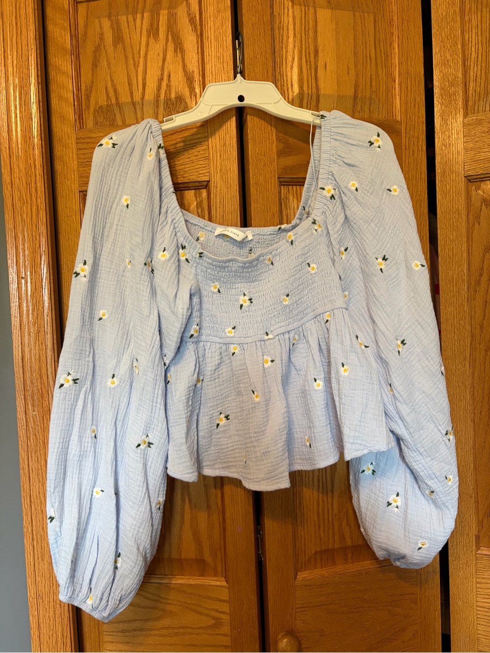 Altar'd State Light Blue Floral Smocked Peasant Top